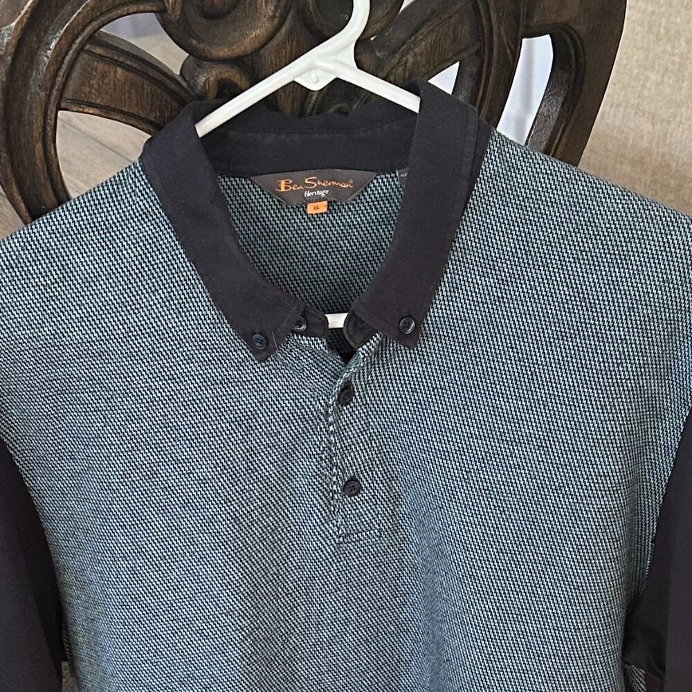 Ben Sherman Navy and Light Blue Textured Polo